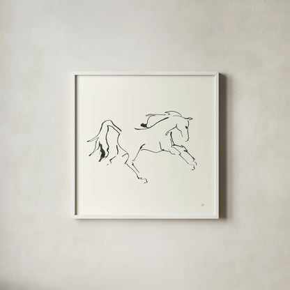 Line Horse VII by Chris Paschke. Shown in a crisp white glass frame for a clean and minimalist style. Available as an archival giclee rolled canvas, fine art paper, or poster print. SKU 62495a.