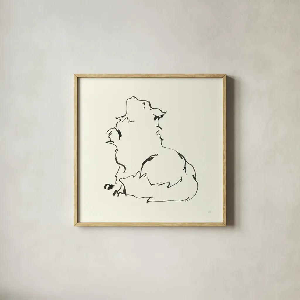 Line Kitten I by Chris Paschke. Shown in a natural wood glass frame for a timeless modern aesthetic. Available as an archival giclee rolled canvas, fine art paper, or poster print. SKU 58636a.