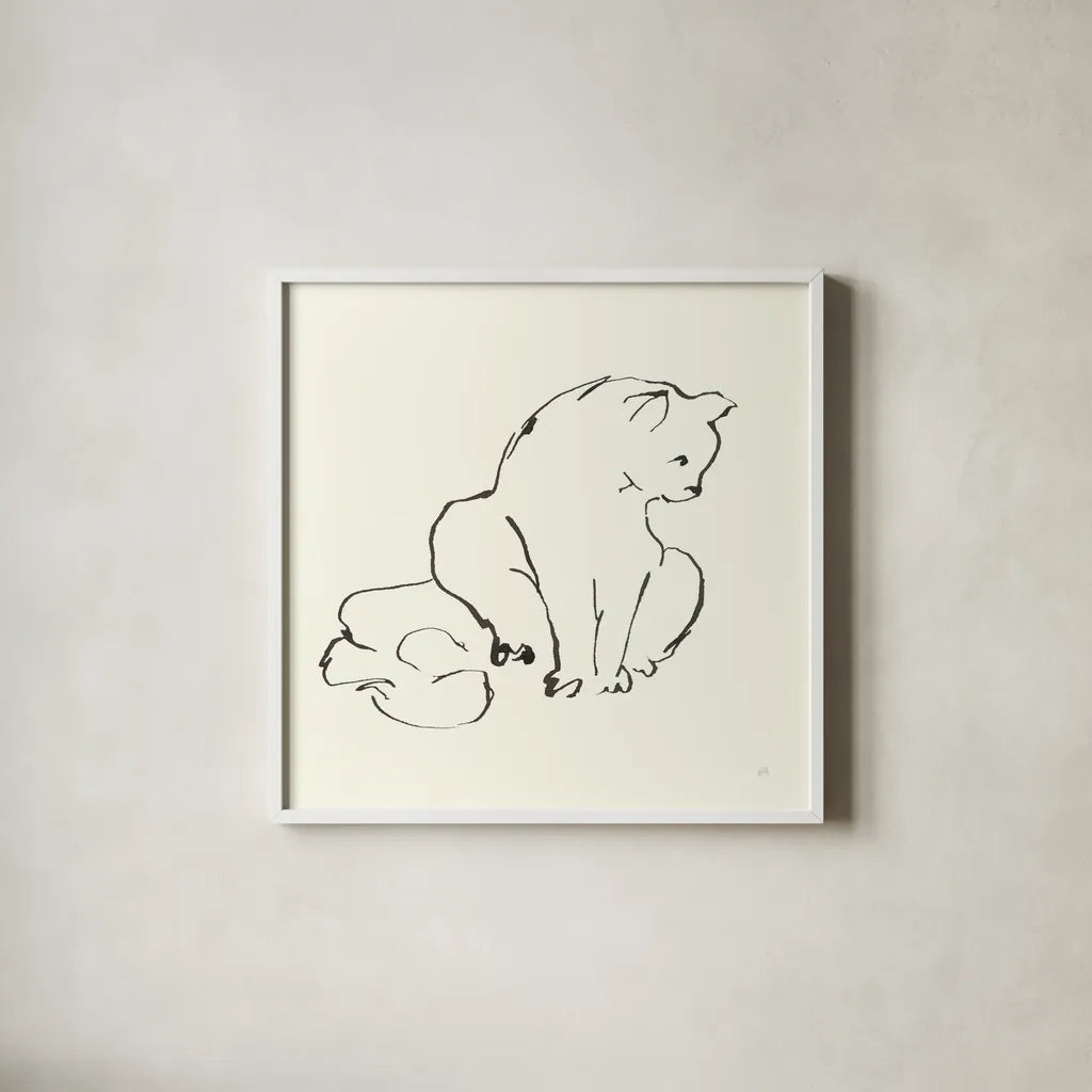 Line Kitten II by Chris Paschke. Shown in a crisp white glass frame for a clean and minimalist style. Available as an archival giclee rolled canvas, fine art paper, or poster print. SKU 58637a.