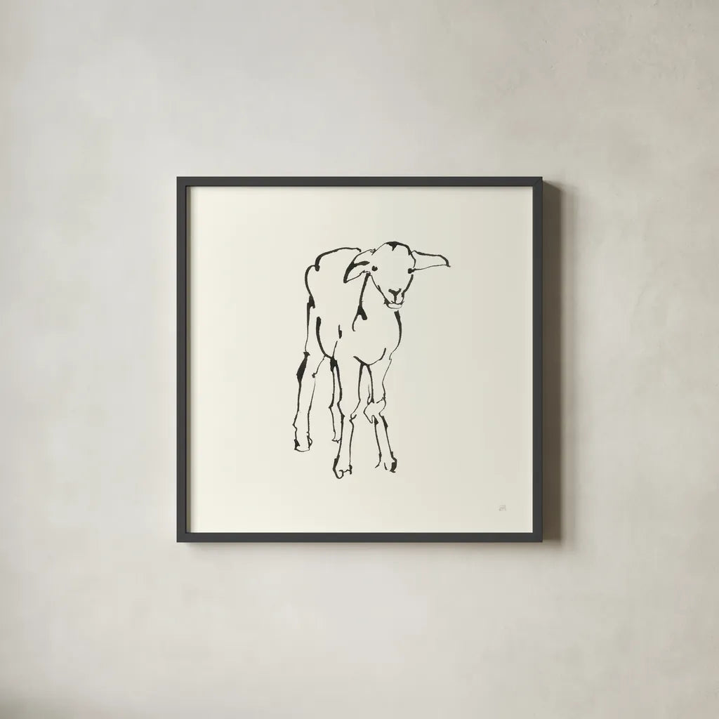Line Lamb by Chris Paschke. Shown in a sleek black glass frame for a contemporary gallery look. Available as an archival giclee rolled canvas, fine art paper, or poster print. SKU 58327a.