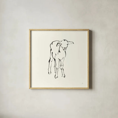 Line Lamb by Chris Paschke. Shown in a natural wood glass frame for a timeless modern aesthetic. Available as an archival giclee rolled canvas, fine art paper, or poster print. SKU 58327a.