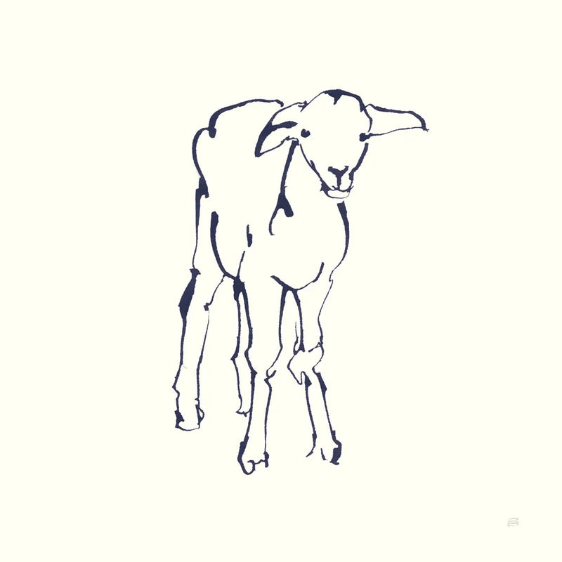 Line Lamb Navy by Chris Paschke. SKU 62296a. Archival Giclee Fine art print for wall decor.