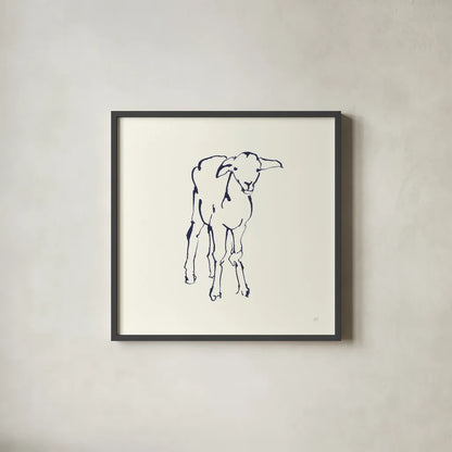Line Lamb Navy by Chris Paschke. Shown in a sleek black glass frame for a contemporary gallery look. Available as an archival giclee rolled canvas, fine art paper, or poster print. SKU 62296a.