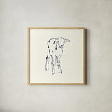 Line Lamb Navy by Chris Paschke. Shown in a natural wood glass frame for a timeless modern aesthetic. Available as an archival giclee rolled canvas, fine art paper, or poster print. SKU 62296a.