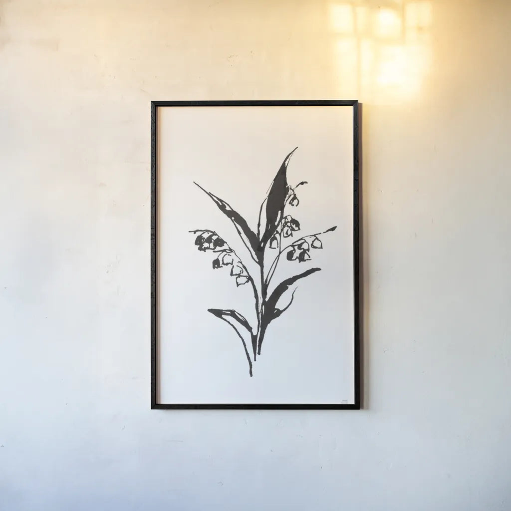 Line Lily of the Valley I by Chris Paschke. shown as a paper print in a black flame. Available as a archival giclee rolled canvas, fine art paper, or poster print. SKU 64184h.