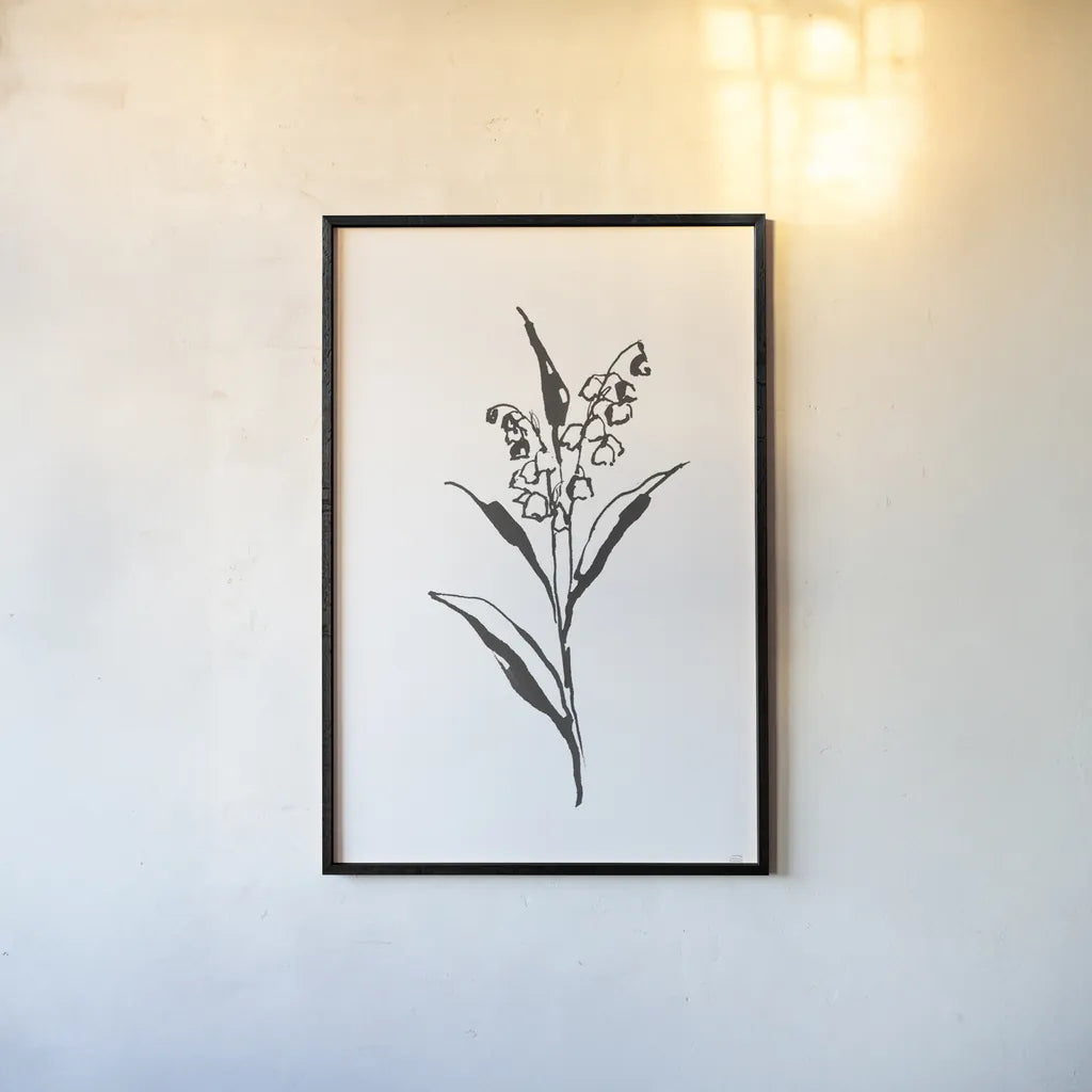 Line Lily of the Valley II by Chris Paschke. shown as a paper print in a black flame. Available as a archival giclee rolled canvas, fine art paper, or poster print. SKU 64185h.