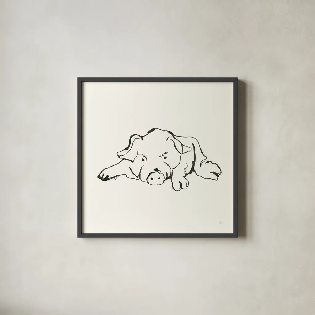 Line Pig I by Chris Paschke. Shown in a sleek black glass frame for a contemporary gallery look. Available as an archival giclee rolled canvas, fine art paper, or poster print. SKU 58319a.