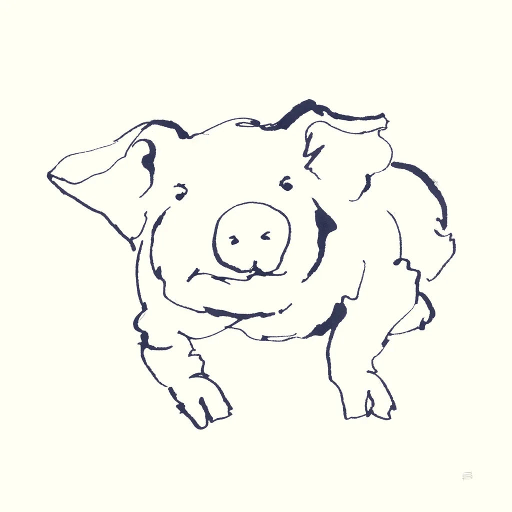 Line Pig II Navy by Chris Paschke. SKU 62293a. Archival Giclee Fine art print for wall decor.