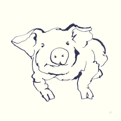 Line Pig II Navy by Chris Paschke. SKU 62293a. Archival Giclee Fine art print for wall decor.
