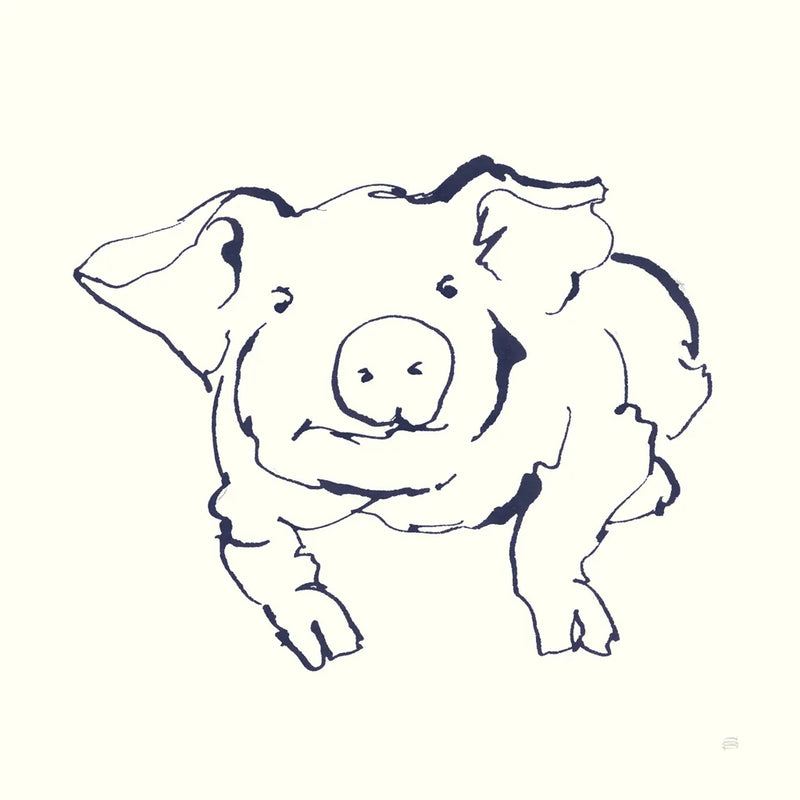 Line Pig II Navy by Chris Paschke. SKU 62293a. Archival Giclee Fine art print for wall decor.