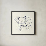 Line Pig II Navy by Chris Paschke. Shown in a sleek black glass frame for a contemporary gallery look. Available as an archival giclee rolled canvas, fine art paper, or poster print. SKU 62293a.