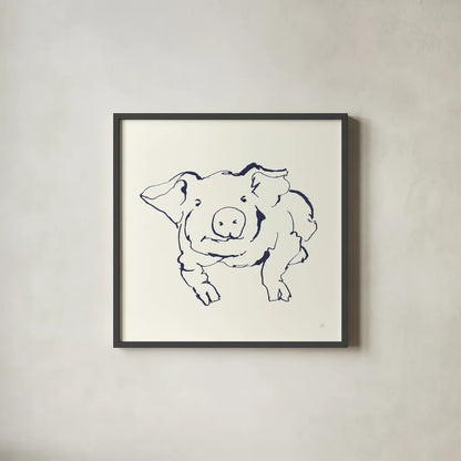 Line Pig II Navy by Chris Paschke. Shown in a sleek black glass frame for a contemporary gallery look. Available as an archival giclee rolled canvas, fine art paper, or poster print. SKU 62293a.