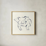 Line Pig II Navy by Chris Paschke. Shown in a natural wood glass frame for a timeless modern aesthetic. Available as an archival giclee rolled canvas, fine art paper, or poster print. SKU 62293a.