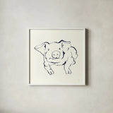 Line Pig II Navy by Chris Paschke. Shown in a crisp white glass frame for a clean and minimalist style. Available as an archival giclee rolled canvas, fine art paper, or poster print. SKU 62293a.