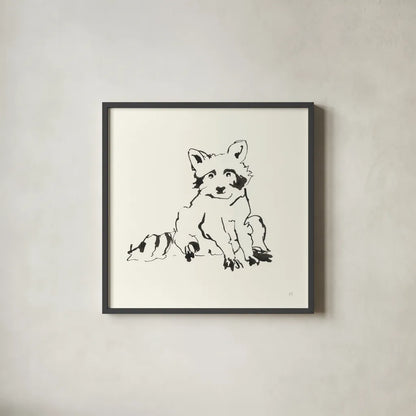 Line Raccoon by Chris Paschke. Shown in a sleek black glass frame for a contemporary gallery look. Available as an archival giclee rolled canvas, fine art paper, or poster print. SKU 58329a.