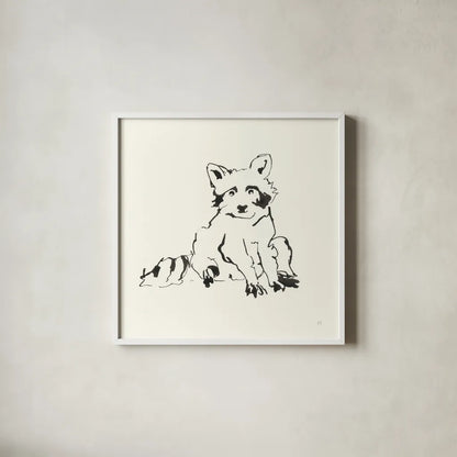 Line Raccoon by Chris Paschke. Shown in a crisp white glass frame for a clean and minimalist style. Available as an archival giclee rolled canvas, fine art paper, or poster print. SKU 58329a.