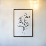 Line Ranunculus I by Chris Paschke. shown as a paper print in a black flame. Available as a archival giclee rolled canvas, fine art paper, or poster print. SKU 64180h.