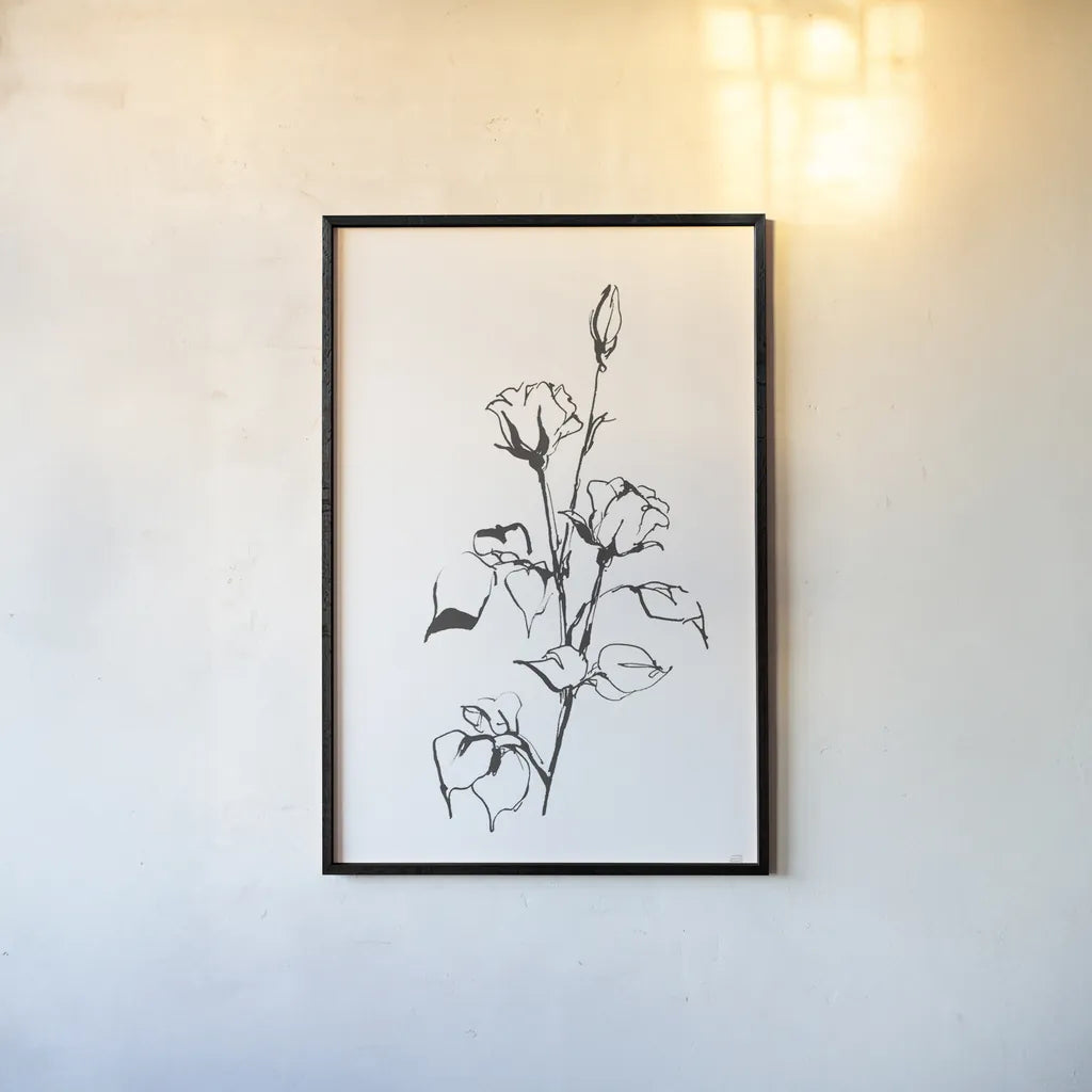 Line Rosebuds by Chris Paschke. shown as a paper print in a black flame. Available as a archival giclee rolled canvas, fine art paper, or poster print. SKU 64194h.