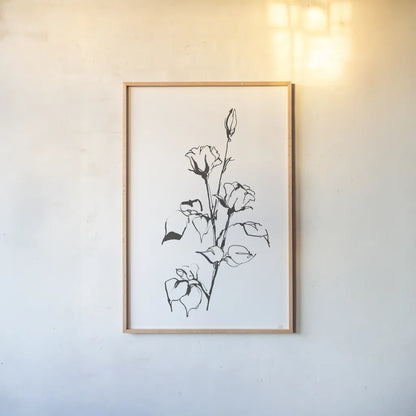 Line Rosebuds by Chris Paschke. shown as a paper print in a natural frame. Available as a archival giclee rolled canvas, fine art paper, or poster print. SKU 64194h.