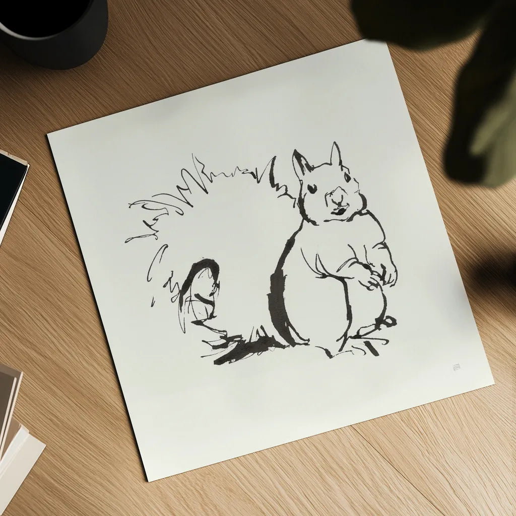 Line Squirrel by Chris Paschke. Shown as a detailed flat fine art print, highlighting archival giclee quality. Available as an archival giclee rolled canvas, fine art paper, or poster print. SKU 58330a.