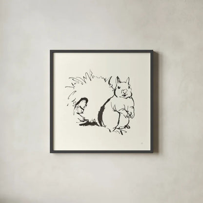 Line Squirrel by Chris Paschke. Shown in a sleek black glass frame for a contemporary gallery look. Available as an archival giclee rolled canvas, fine art paper, or poster print. SKU 58330a.