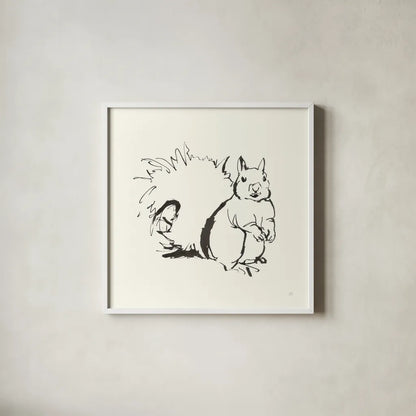 Line Squirrel by Chris Paschke. Shown in a crisp white glass frame for a clean and minimalist style. Available as an archival giclee rolled canvas, fine art paper, or poster print. SKU 58330a.