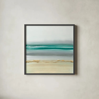 Linear Emerald II by Chris Paschke. Shown in a sleek black glass frame for a contemporary gallery look. Available as an archival giclee rolled canvas, fine art paper, or poster print. SKU 75446a.