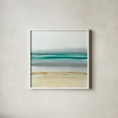 Linear Emerald II by Chris Paschke. Shown in a crisp white glass frame for a clean and minimalist style. Available as an archival giclee rolled canvas, fine art paper, or poster print. SKU 75446a.