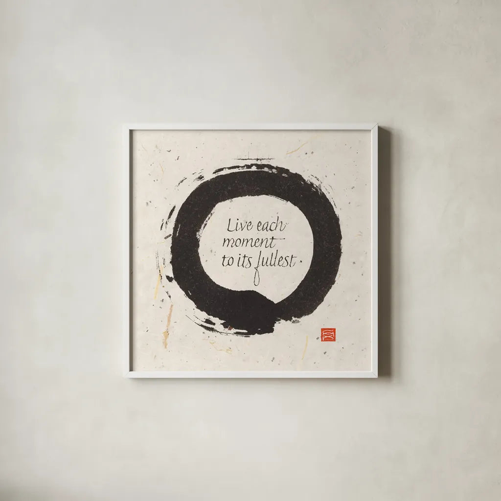 Live each Moment by Chris Paschke. Shown in a crisp white glass frame for a clean and minimalist style. Available as an archival giclee rolled canvas, fine art paper, or poster print. SKU 1399a.