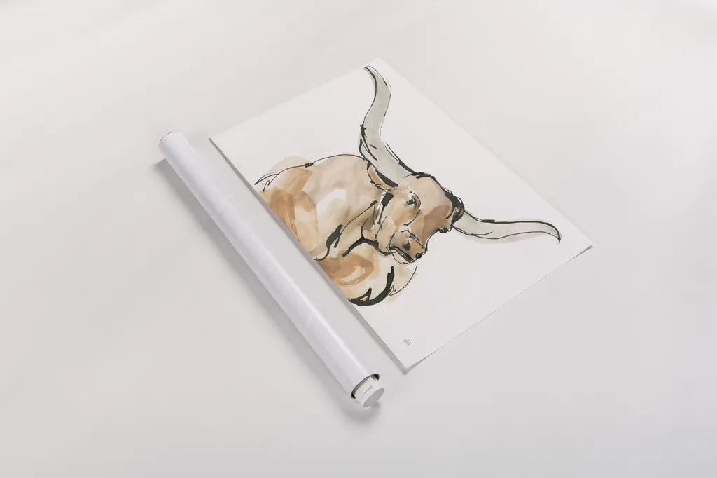 Longhorn I by Chris Paschke. shown as a rolled paper print. Available as archival giclee rolled canvas, fine art paper, or poster print. SKU 53313i.