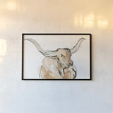 Longhorn I by Chris Paschke. shown as a paper print in a black flame. Available as a archival giclee rolled canvas, fine art paper, or poster print. SKU 53313i.