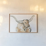 Longhorn I by Chris Paschke. shown as a paper print in a natural frame. Available as a archival giclee rolled canvas, fine art paper, or poster print. SKU 53313i.