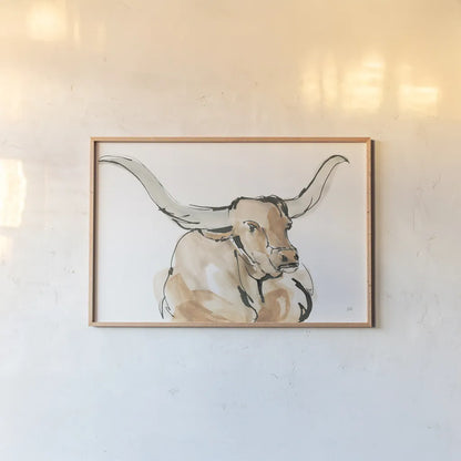 Longhorn I by Chris Paschke. shown as a paper print in a natural frame. Available as a archival giclee rolled canvas, fine art paper, or poster print. SKU 53313i.