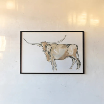 Longhorn II by Chris Paschke. shown as a paper print in a black flame. Available as a archival giclee rolled canvas, fine art paper, or poster print. SKU 53314i.