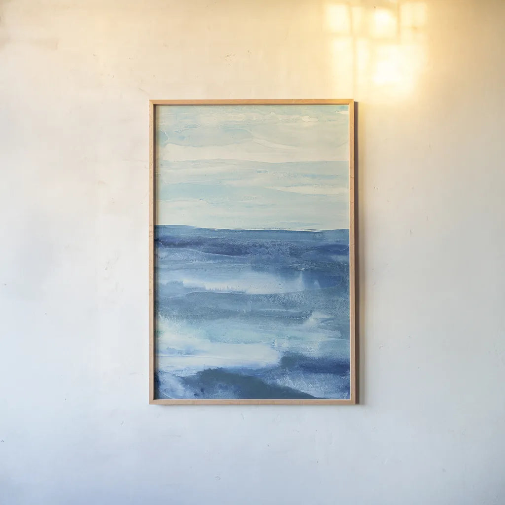 Lost in Blue by Chris Paschke. shown as a paper print in a natural frame. Available as a archival giclee rolled canvas, fine art paper, or poster print. SKU 14954h.