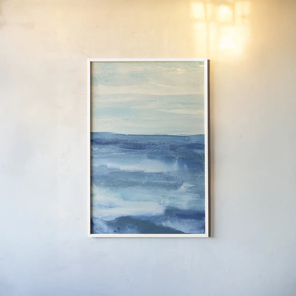 Lost in Blue by Chris Paschke. shown as a paper print in a white frame. Available as a archival giclee rolled canvas, fine art paper, or poster print. SKU 14954h.