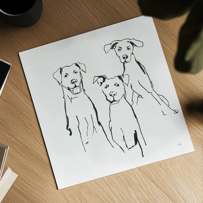 Lovable Mutts I by Chris Paschke. Shown as a detailed flat fine art print, highlighting archival giclee quality. Available as an archival giclee rolled canvas, fine art paper, or poster print. SKU 63401a.