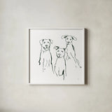 Lovable Mutts I by Chris Paschke. Shown in a crisp white glass frame for a clean and minimalist style. Available as an archival giclee rolled canvas, fine art paper, or poster print. SKU 63401a.