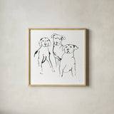 Lovable Mutts II by Chris Paschke. Shown in a natural wood glass frame for a timeless modern aesthetic. Available as an archival giclee rolled canvas, fine art paper, or poster print. SKU 63402a.