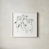 Lovable Mutts II by Chris Paschke. Shown in a crisp white glass frame for a clean and minimalist style. Available as an archival giclee rolled canvas, fine art paper, or poster print. SKU 63402a.
