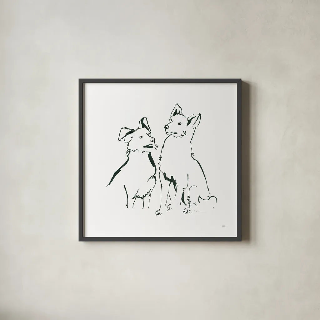 Lovable Mutts VI by Chris Paschke. Shown in a sleek black glass frame for a contemporary gallery look. Available as an archival giclee rolled canvas, fine art paper, or poster print. SKU 63406a.