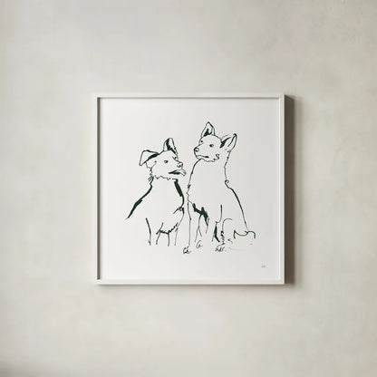 Lovable Mutts VI by Chris Paschke. Shown in a crisp white glass frame for a clean and minimalist style. Available as an archival giclee rolled canvas, fine art paper, or poster print. SKU 63406a.