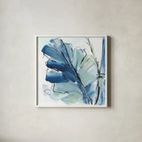 Luxe Banana Leaf I by Chris Paschke. Shown in a crisp white glass frame for a clean and minimalist style. Available as an archival giclee rolled canvas, fine art paper, or poster print. SKU 84576a.