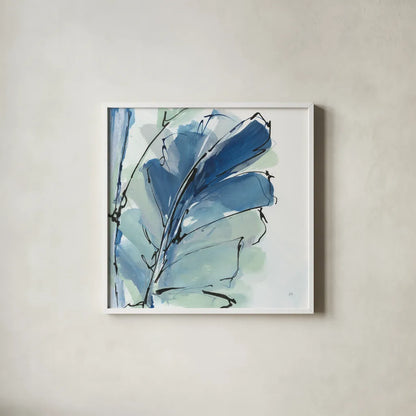 Luxe Banana Leaf II by Chris Paschke. Shown in a crisp white glass frame for a clean and minimalist style. Available as an archival giclee rolled canvas, fine art paper, or poster print. SKU 84577a.