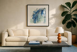 Luxe Banana Leaf III by Chris Paschke. Displayed in a glass frame with matte in a clean modern living room. Available as an archival giclee rolled canvas, fine art paper, or poster print. SKU 84578a.