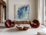 Luxe Banana Leaf III by Chris Paschke. Shown as extra-large giant wall art in a modern living room. Available as an archival giclee rolled canvas, fine art paper, or poster print. SKU 84578a.