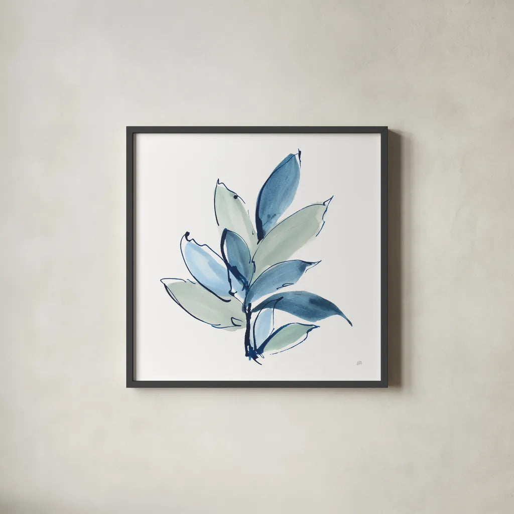 Luxe Leaf I by Chris Paschke. Shown in a sleek black glass frame for a contemporary gallery look. Available as an archival giclee rolled canvas, fine art paper, or poster print. SKU 84572a.