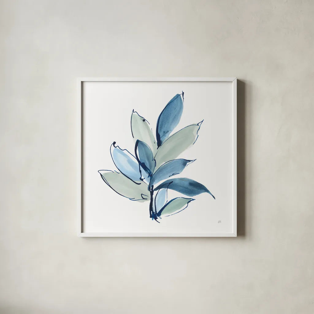 Luxe Leaf I by Chris Paschke. Shown in a crisp white glass frame for a clean and minimalist style. Available as an archival giclee rolled canvas, fine art paper, or poster print. SKU 84572a.