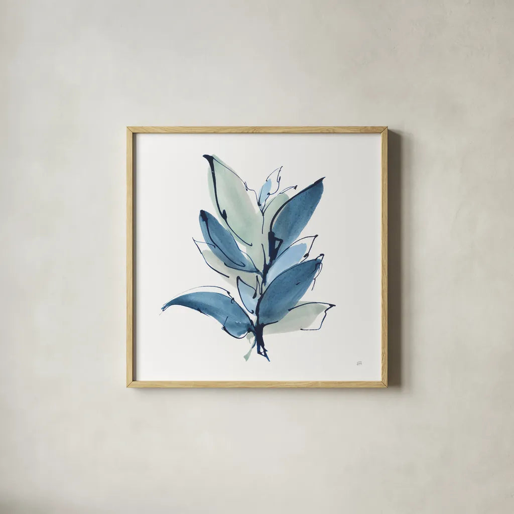 Luxe Leaf II by Chris Paschke. Shown in a natural wood glass frame for a timeless modern aesthetic. Available as an archival giclee rolled canvas, fine art paper, or poster print. SKU 84573a.