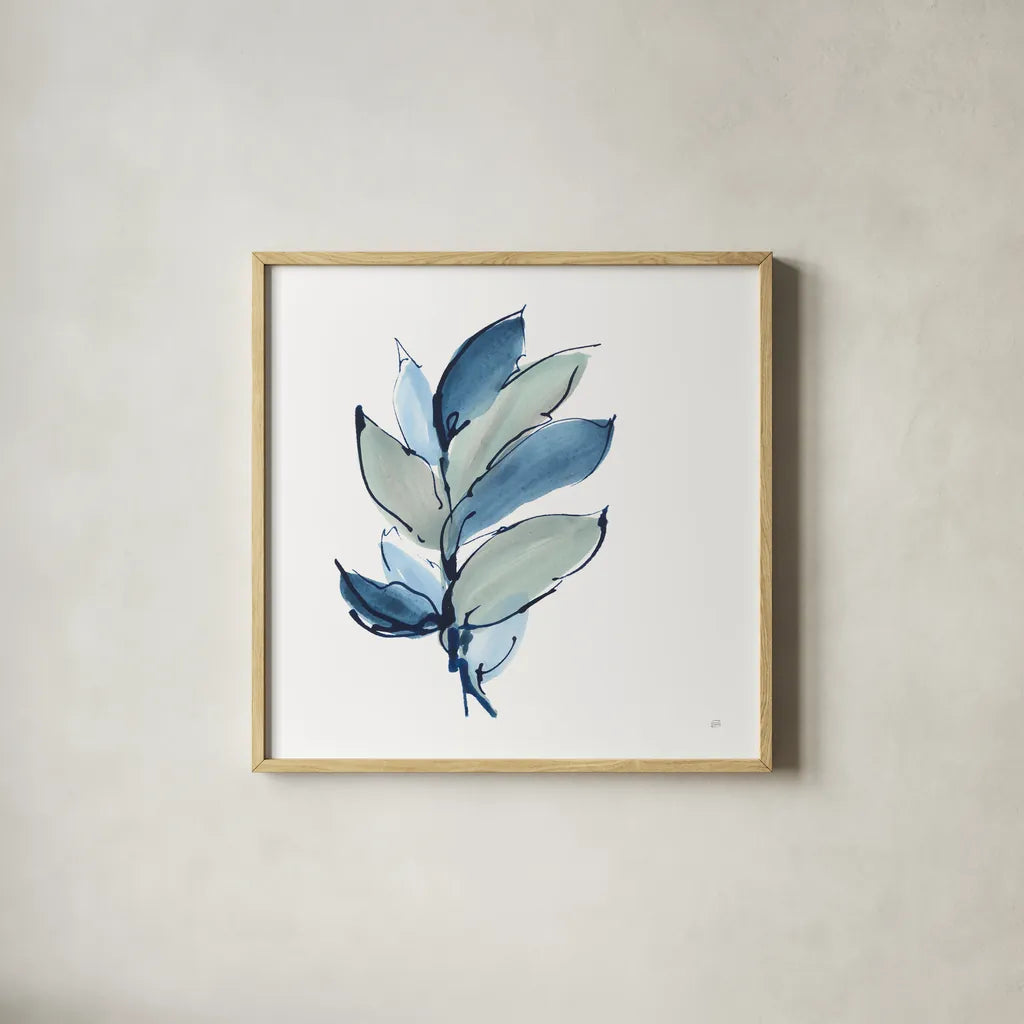 Luxe Leaf III by Chris Paschke. Shown in a natural wood glass frame for a timeless modern aesthetic. Available as an archival giclee rolled canvas, fine art paper, or poster print. SKU 84574a.